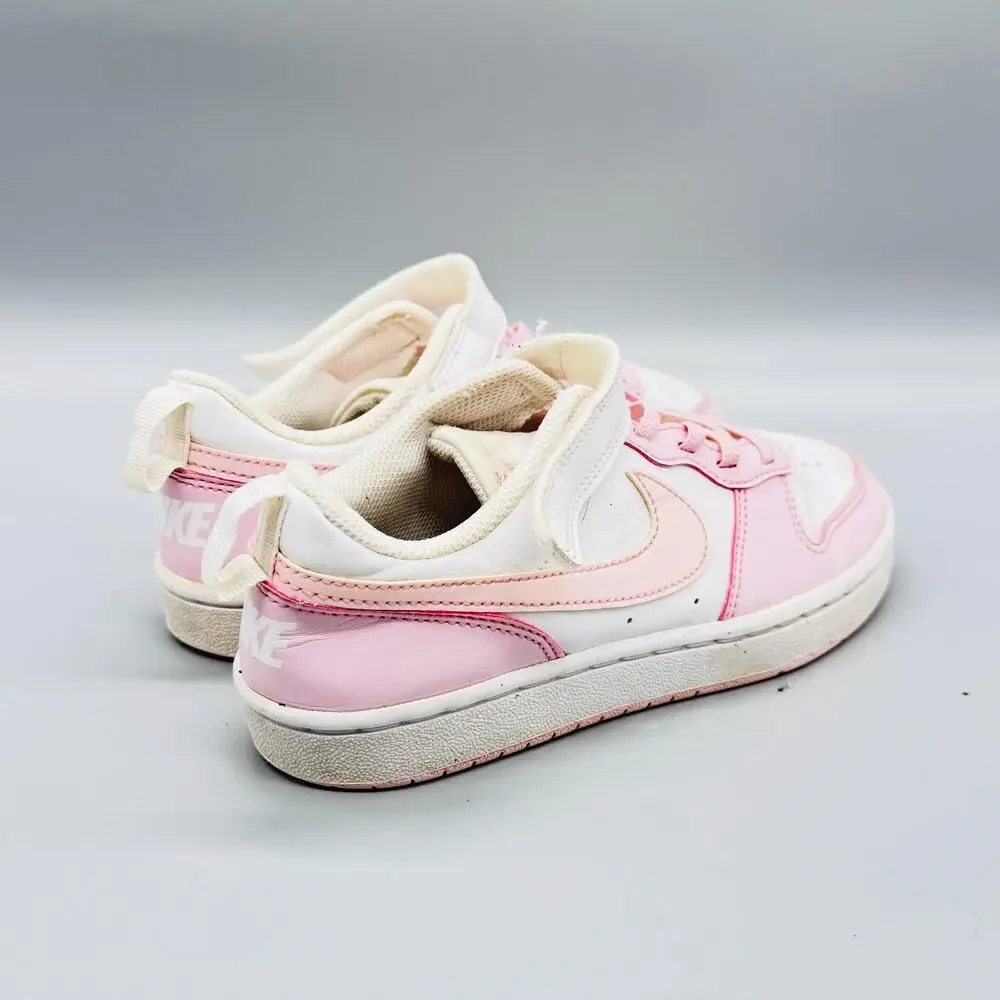 Nike Shoes Girls 2.5 Pink Leather Court Borough Low Hook Loop Athletic Sneakers